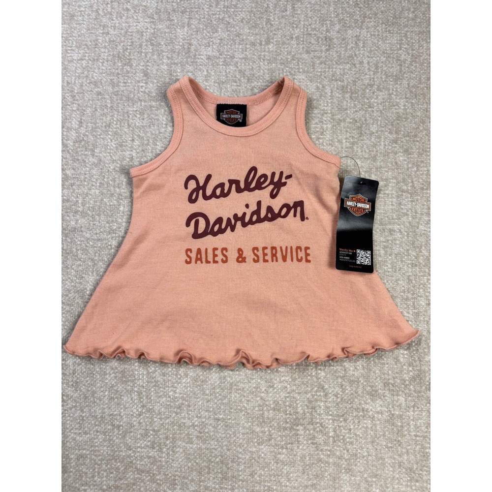 Harley-Davidson Infant Girls Peach Ribbed Tank Top Lettuce Edge Ruffle Hem NWT